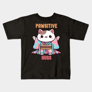 Japanese cat Positive vibes Kids T-Shirt